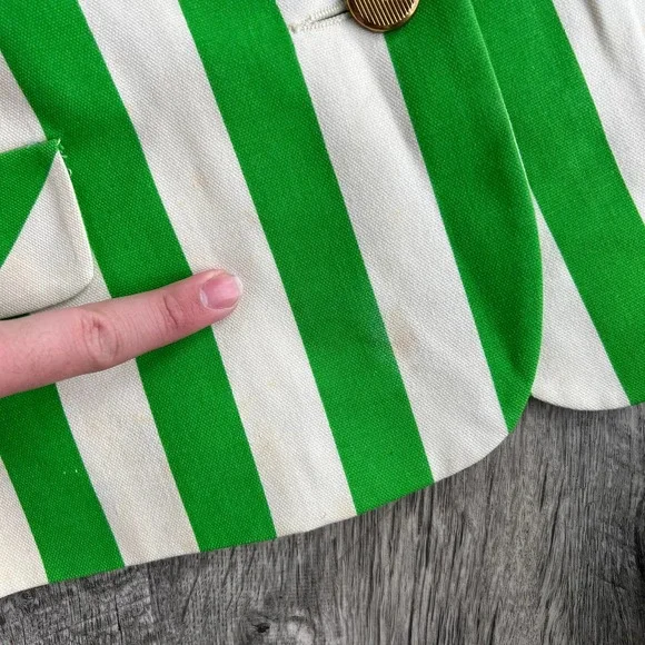 Vintage 1960's Arthur Jay Green and White Striped 3 Piece Jacket Skirt Short Set - Picture 6 of 13